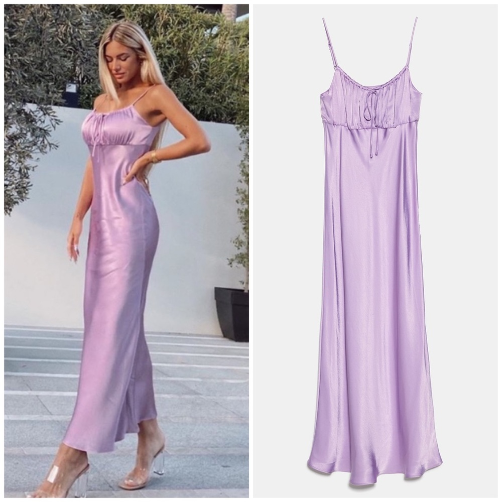Zara Lilac Satin Dress Size Large Blogger Favorite
